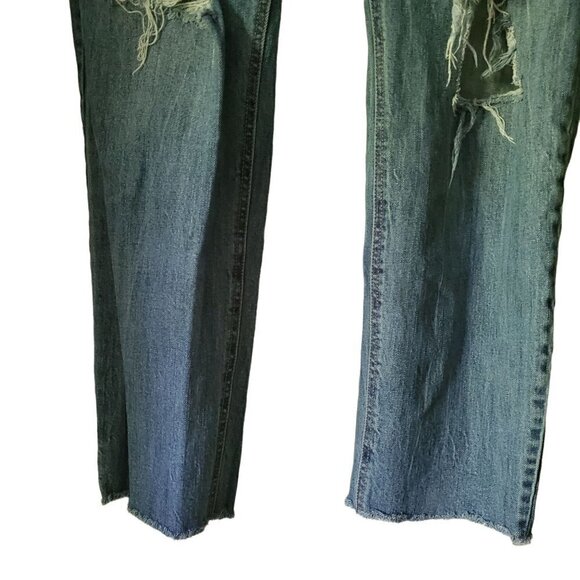 Old Navy Medium Wash High Rise Straight Leg Distressed Denim Jeans Plus Size 14 - Picture 5 of 8